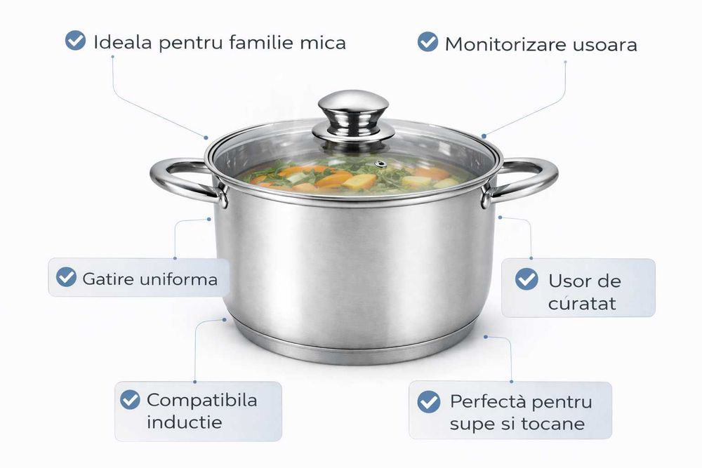 Oala inox Swiss Z Line 20 cm cu capac sticla 3.5 L