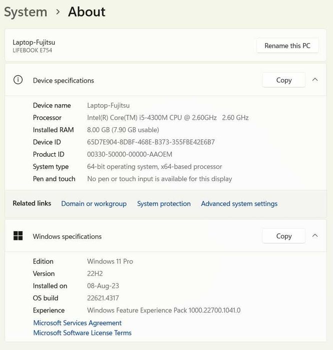 Laptop Fujitsu Lifebook E754 i5, SSD, baterie noua