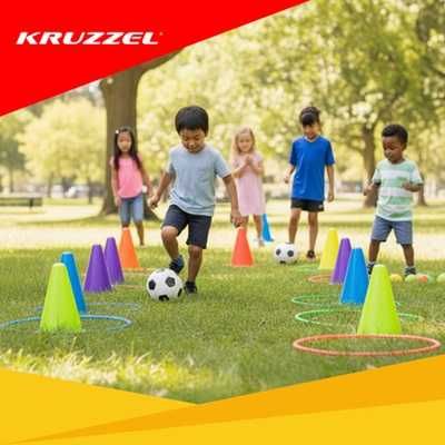 Игра Kruzzel 3в1 "Хвърляне към цел", интерактивна, топки, рингове, конуси