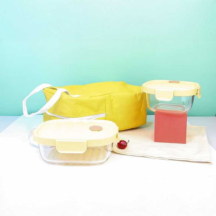 Комплект от 2 бр термоустойчиви стъклени кутии за храна с термо чанта