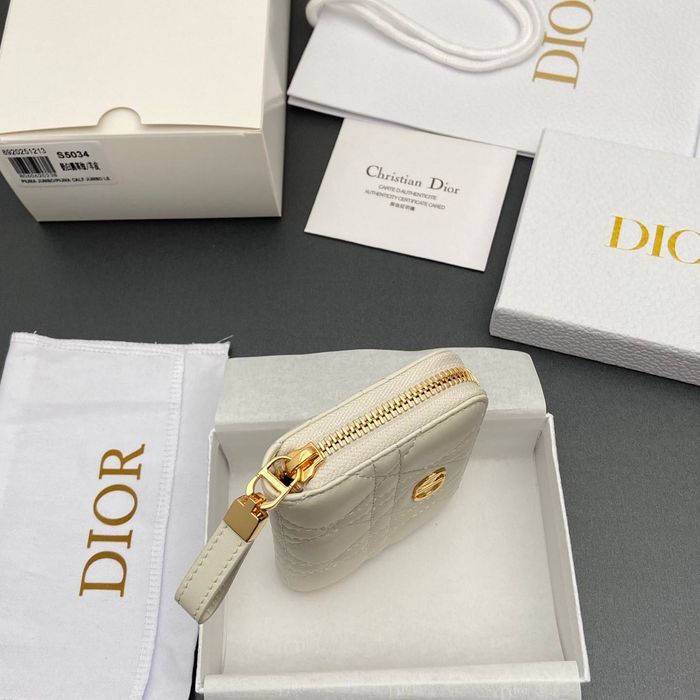Christian Dior Caro Zipped Coin Wallet – White