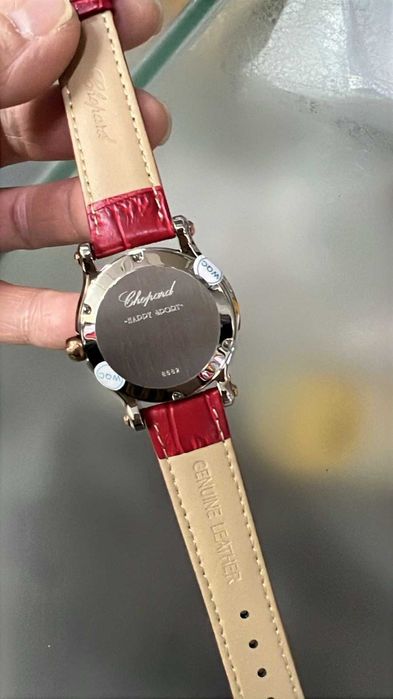 chopard happy sport сребърно-златна/червена каишка
