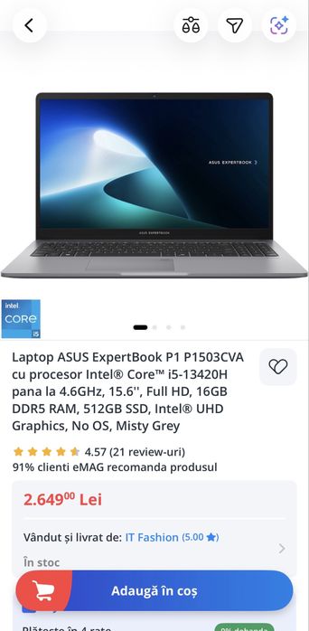 Laptop ASUS ExpertBook P1 P1503CVA schimb cu Playstation 5