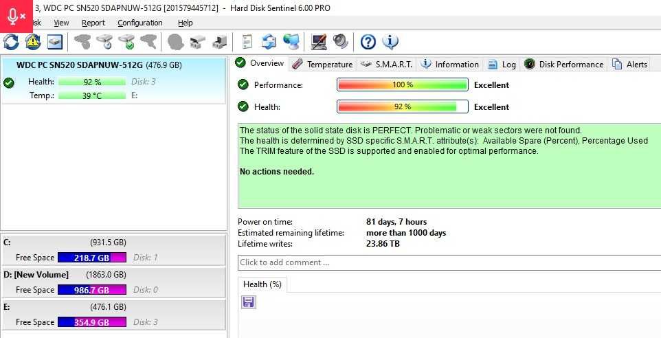 Solid State Drive SSD Western Digital 512GB  PC SN520 NVMe M.2 2280
