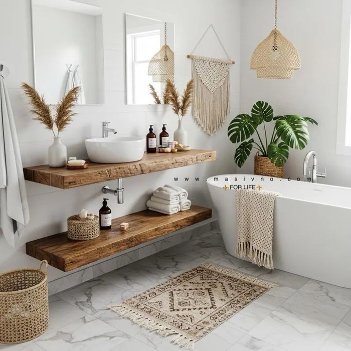 Дървен плот за баня | Плот за умивалник от естествено дърво