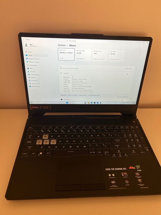 Laptop gaming Asus Tuf A15  FA506N AMD Ryzen 7 , 16Gb DDR 5, ssd 512 m2 video Nvidia RTX 2050 de 4 gb
