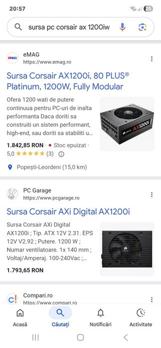 Sursa pc Corsair full modulara 1200w/ 80+ / ef 94%