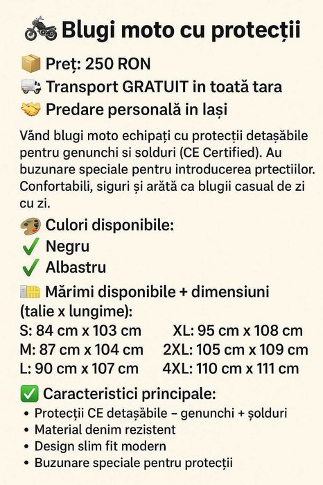 Blugi moto NOI cu protectii pentru genunchi si solduri