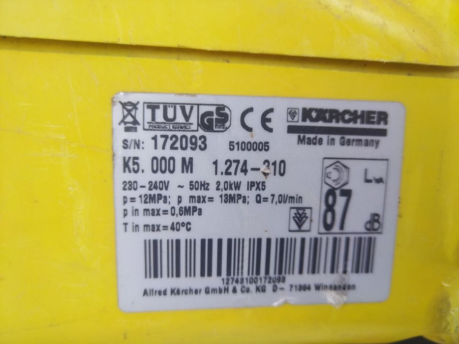 Професионална водоструйка KARCHER  K5. 000 M 2000W 13MPa
Мощност 2000W