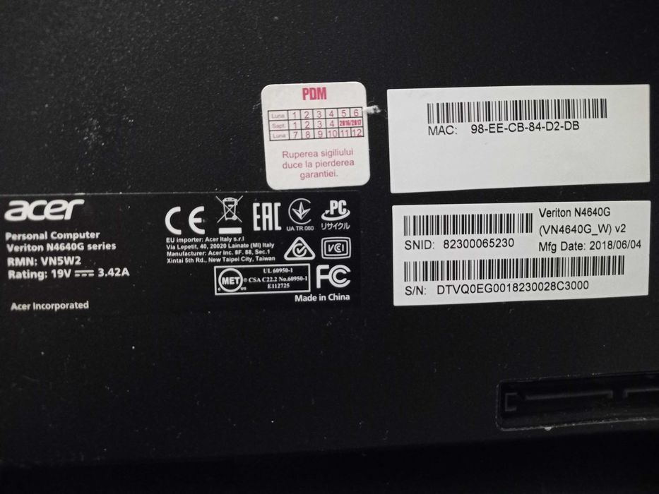 Acer Veriton N4640G V2 I7-7700T cu extensii, 16GB DDR4, 512GB SSD SATA