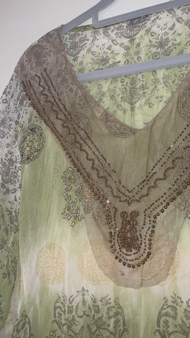 Винтидж ефирна дамска блуза с бродерия и мъниста