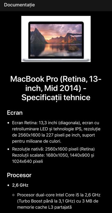 MacBook Pro retina display 13 inch 128 GB SSD i5