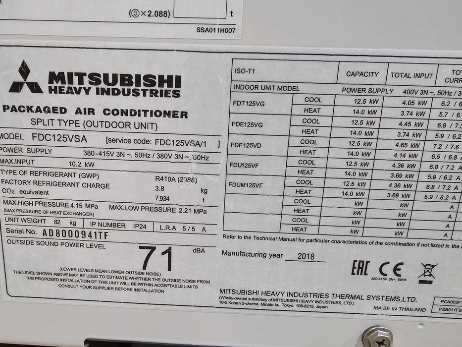 Външно тяло на климатик Mitsubishi Heavy FDC125VSA - 14 KW