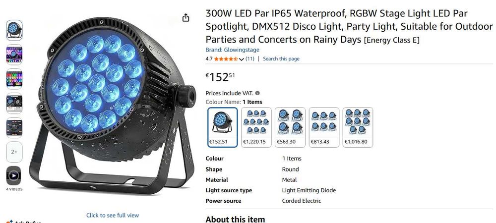 Spot Disco LED 300W, impermeabil IP65, lumină de scenă RGBW, spot LED Par, lumină disco, lumină de petrecere