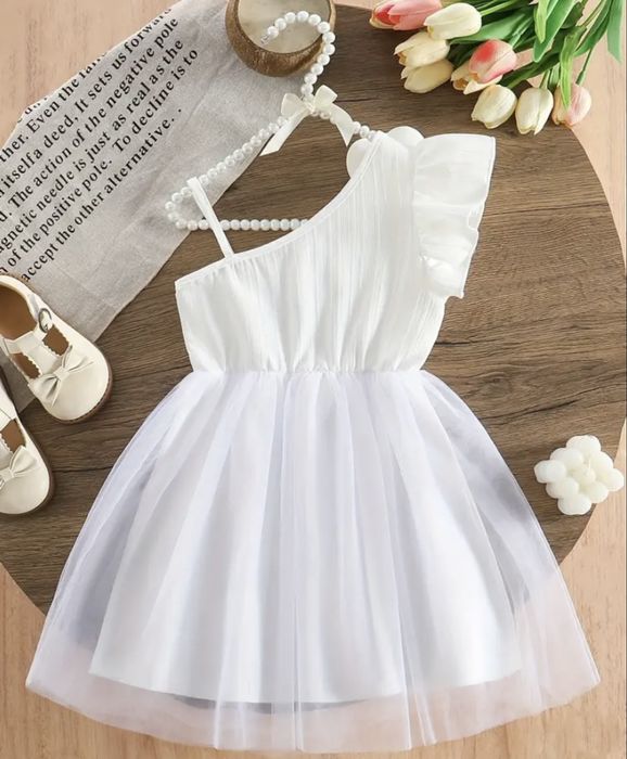 Официална бяла детска рокля 7-8 г