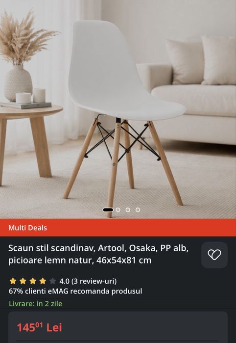Set masa cu 4 scaune living/bucatarie ca noi