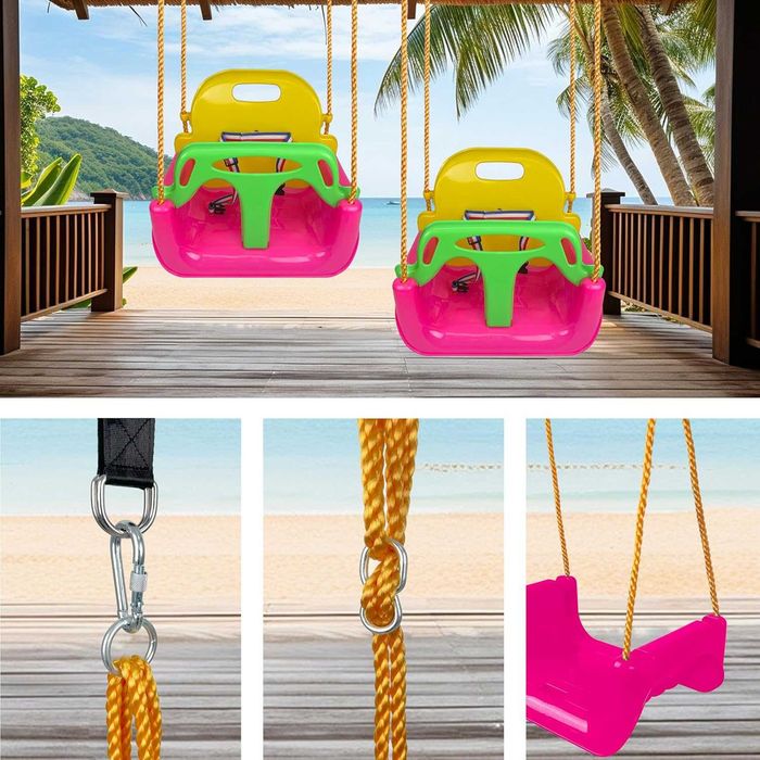 Детска люлка 3-в-1 KINSPORY – расте заедно с детето (тъмно розова)