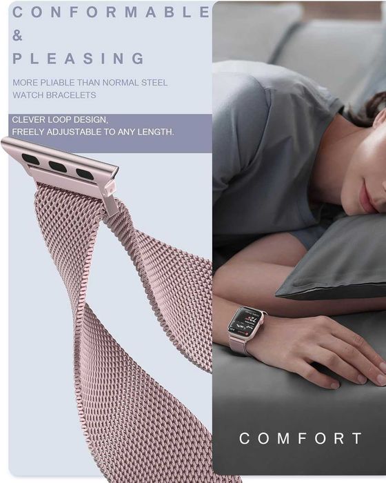 Curea Milanese Loop compatibila Apple Watch 38mm/40mm/41mm Rose Pink