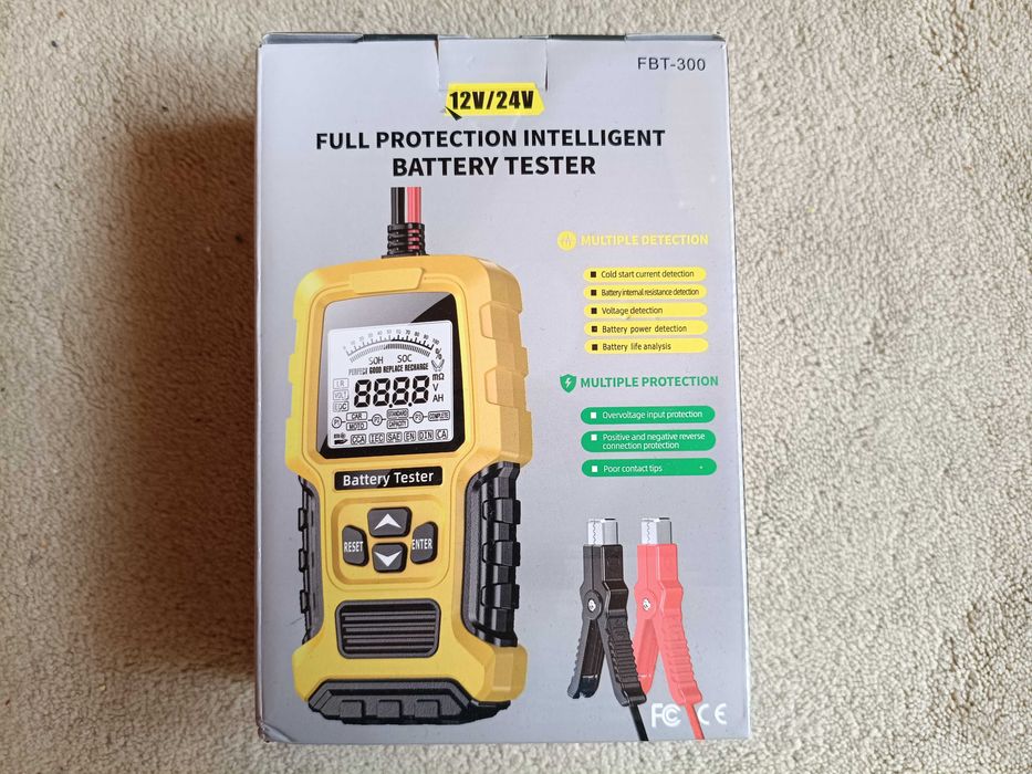 Foxsur FBT-300 - Tester Baterie Auto 12 V / 24 V, rating 100-2000 CCA, capacitate 2-220 Ah - NOU / SIGILAT