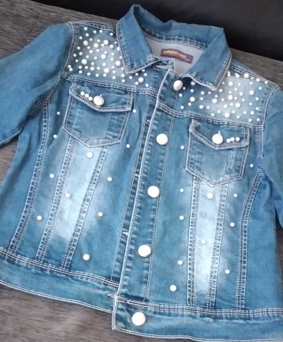 Дънково яке с перли за момиче