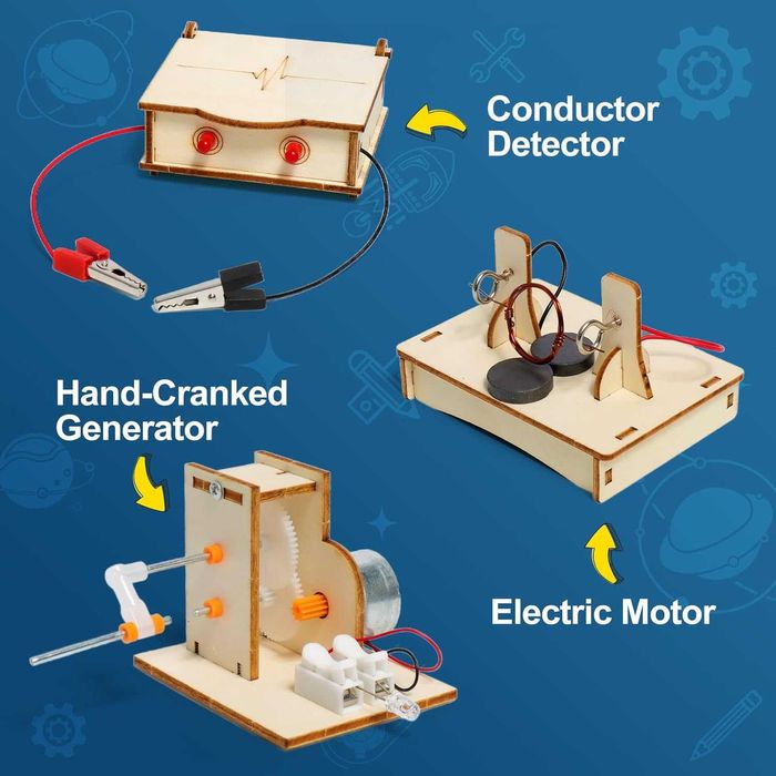6 в 1 STEM научни комплекти за деца, комплекти за дървени конструкции, научни проекти за деца 8-12 г