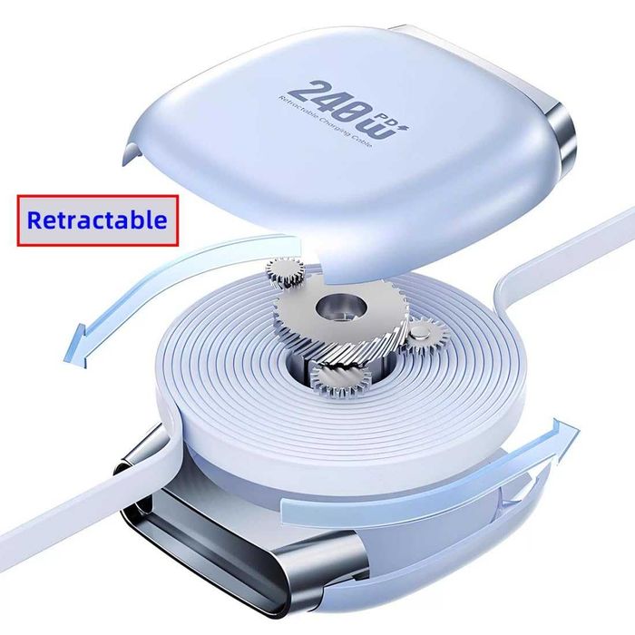 Кабель Chenyang USB-C на USB-C выдвижной, быстрая зарядка PD 240W