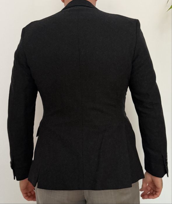 Sacou Mango Man Slim Fit, lână Nova Fides Italia, antracit, mărimea 48