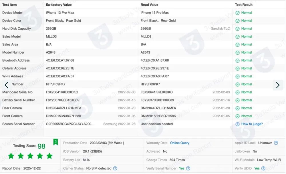 Vând iPhone 13 Pro Max 256, SIM fizic, 84% baterie, impecabil