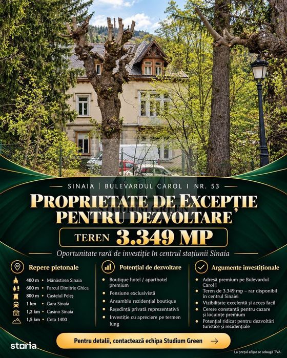 Proprietar vand teren 3349 mp in centrul orasului Sinaia