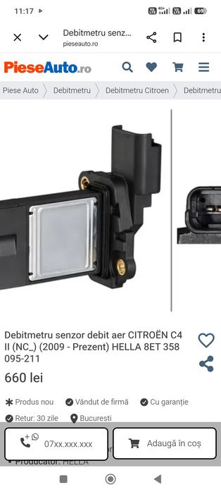 Senzor debit aer 8ET 358 095 211 Hella nou