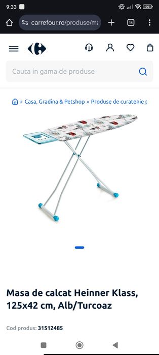 Vand masa de calcat Heinner Klass, 125x42 cm