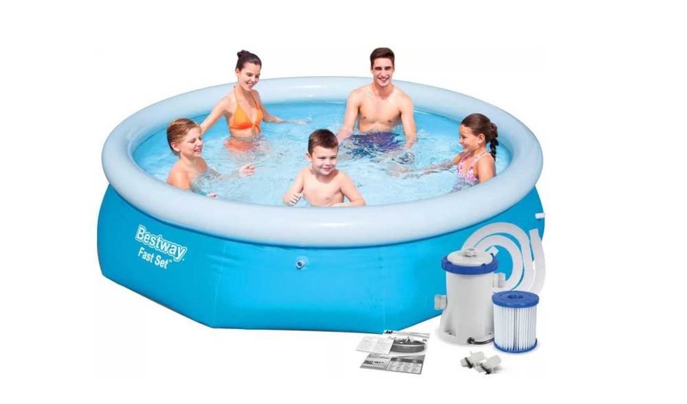 Piscina Bazin Bestway Fast Set Gradina Baie Familie Copii Relaxare Rotunda 305 x 76cm + Pompa Filtrare Apa + Livrare GRATUITA