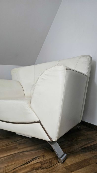 Mega ocazie --> set living = canapea + 2 fotolii piele ecologica alba, stare impecabila!