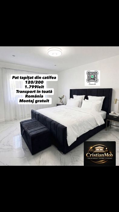 Pat tapitat pe comada mobila dormitor