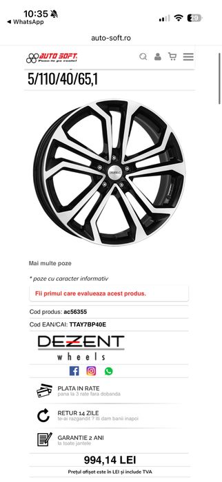 SET 4 JANTE DEZENT R17 + Anvelope Iarna Continental 215 / 65 / R17 TS 850 P