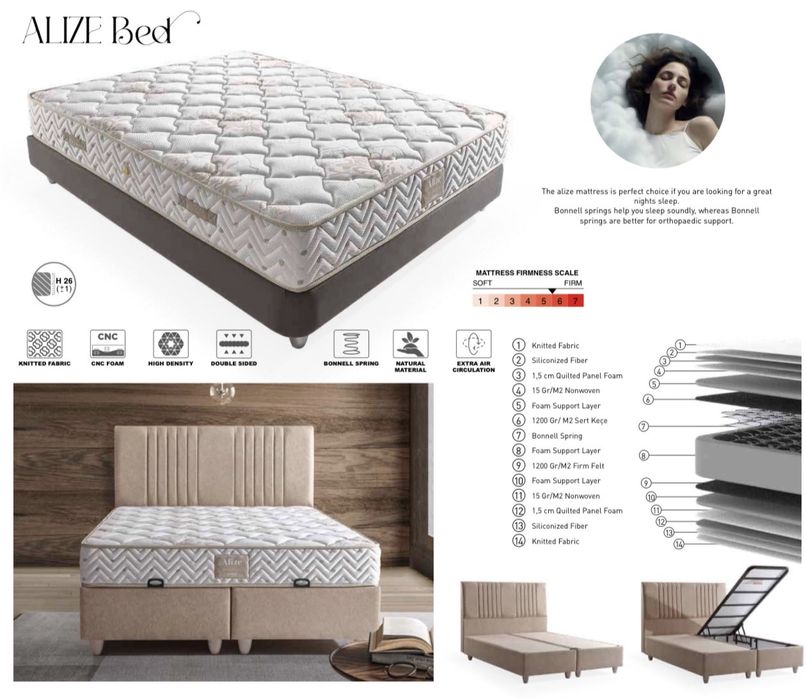 Тапицирана спалня Alize Bed - Gold Cream