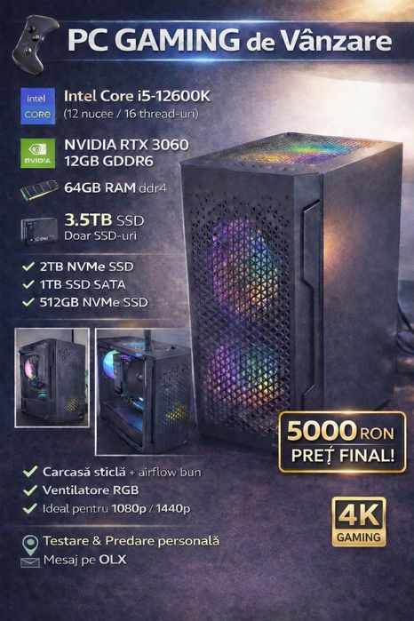 PC Gaming cu  RTX 3060, i5-12600K și 64GB RAM DDR4