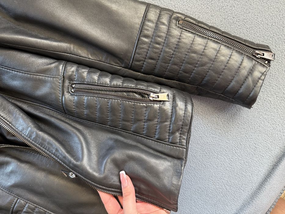 Черно кожено яке от естествена агнешка кожа