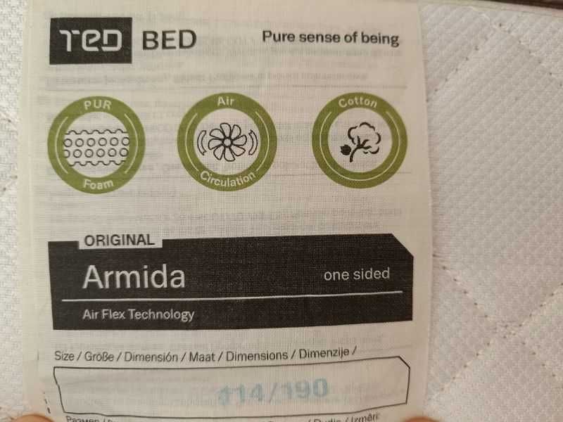 Легло от Естествено Дърво Масив с Матрак TED Armida 114x190 см - Цвят Орех