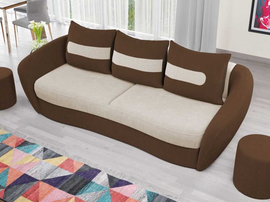 Canapea Velur Crem / Maro - Transport Gratuit in 4-10 zile