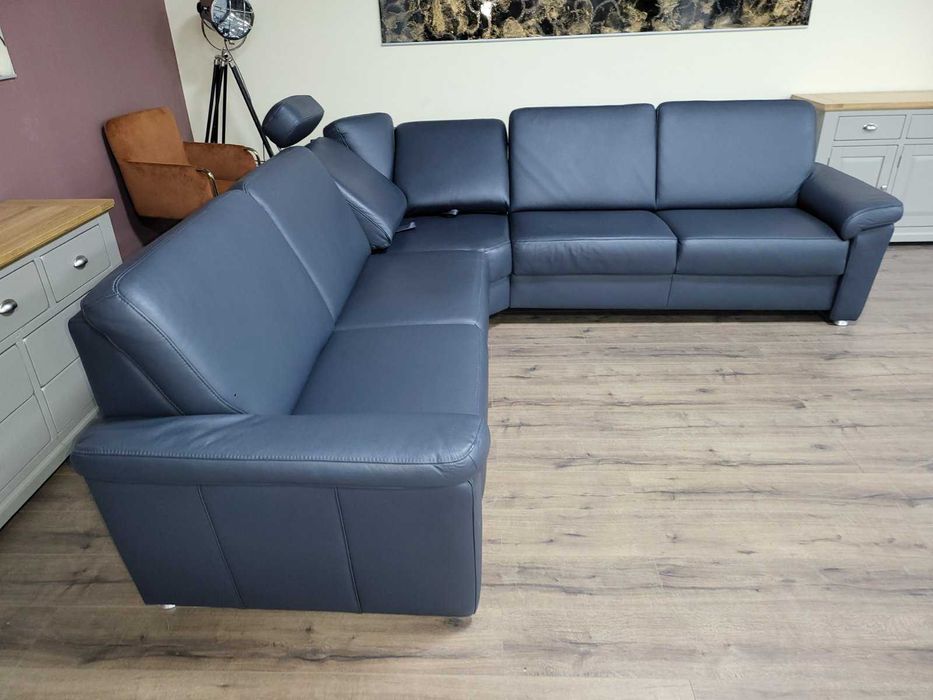 Син кожен ъглов диван Vercelli Belvita