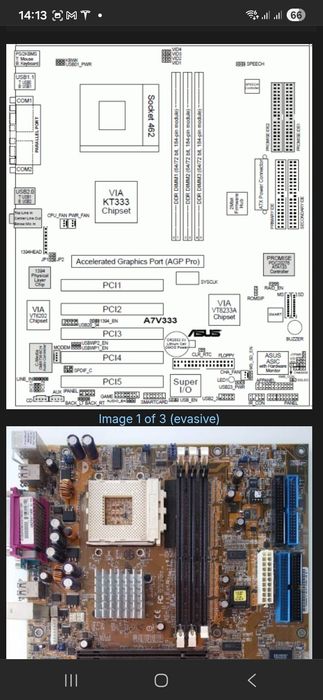 Placa de baza Asus A7V333 Socket A 462 Procesor Amd Athlon xp 1600+ Agp Sata