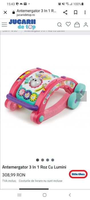 Antemergator 3 în 1 roz cu lumini