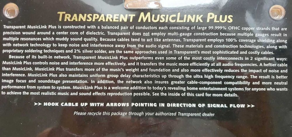 Transparent Musiclink PLUS     Hi end кабели.