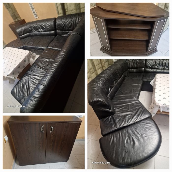 Кожен диван +маса+барче+висок двоен шкаф внос от Германия