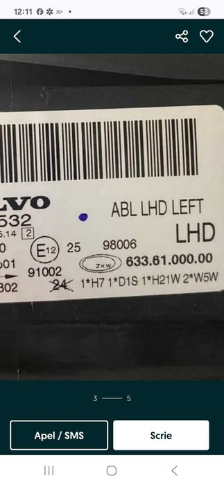 Far xenon adaptiv volvo s80 v70