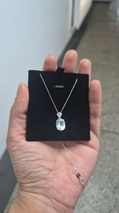 Pandantiv Platină & Aur 14k - Acvamarin Natural 3.47 ct - Certificat IGI