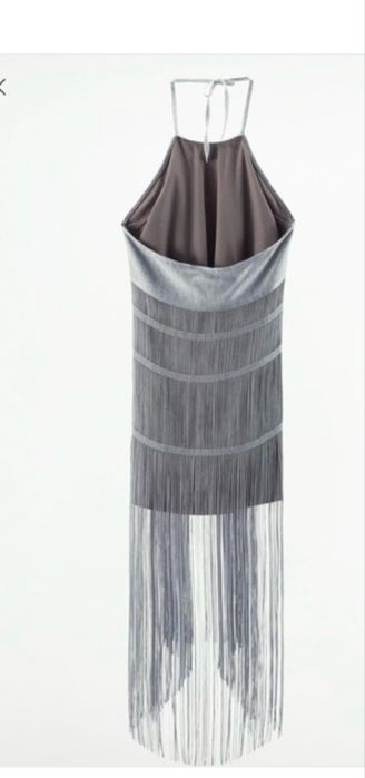 Rochie party Zara , noua, XS, gri argintiu cu franjuri