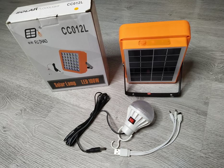Lampa solara 100W+bec camping, pescuit autonomie 8h, cald rece neutru