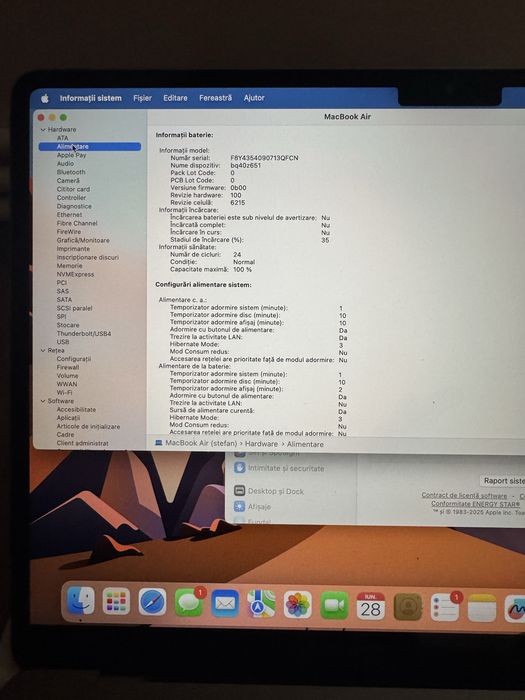 Laptop Apple MacBook Air M2, 8GB RAM, 256GB SSD, baterie 100%